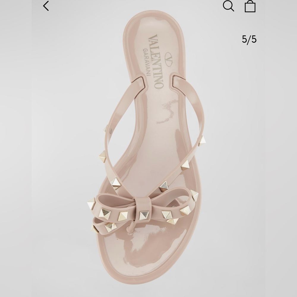 Valentino Garavani Nude Flip Flop Sandals with Rock Studs Elegant Bow - box and - Picture 3 of 9